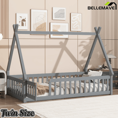 Bellemave® Montessori Tent Floor Bed with Guardrails & Entry Opening for Kids Girls Boys - Bellemave