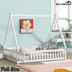 Bellemave® Montessori Tent Floor Bed with Guardrails & Entry Opening for Kids Girls Boys - Bellemave