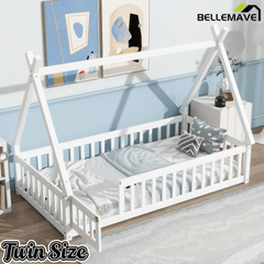 Bellemave® Montessori Tent Floor Bed with Guardrails & Entry Opening for Kids Girls Boys - Bellemave
