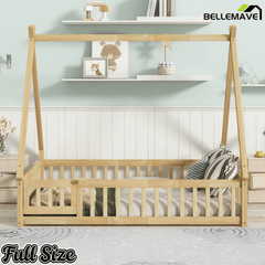Bellemave® Montessori Tent Floor Bed with Guardrails & Entry Opening for Kids Girls Boys - Bellemave