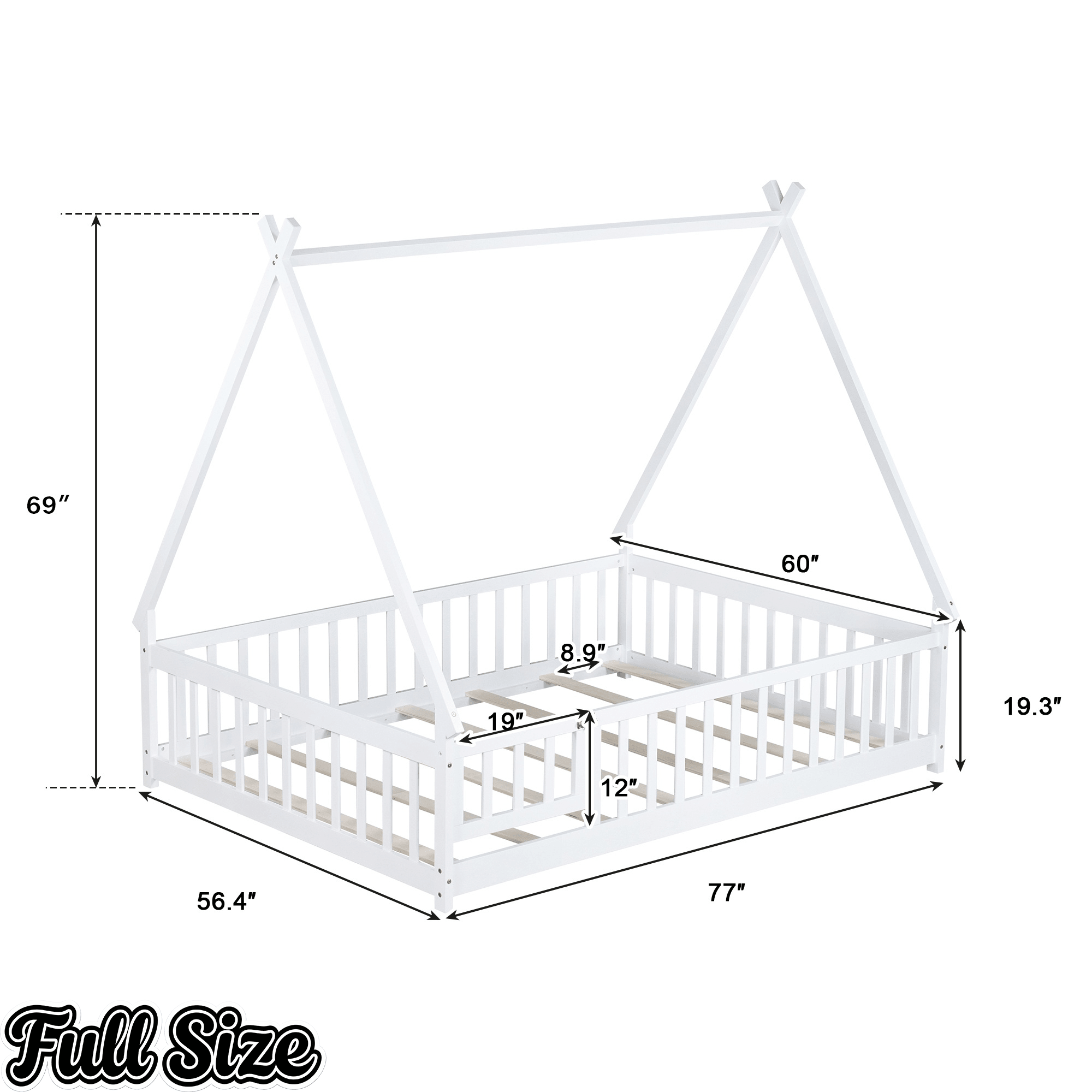 Bellemave® Montessori Tent Floor Bed with Guardrails & Entry Opening for Kids Girls Boys - Bellemave