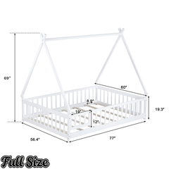 Bellemave® Montessori Tent Floor Bed with Guardrails & Entry Opening for Kids Girls Boys - Bellemave