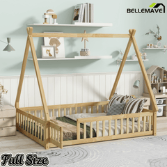 Bellemave® Montessori Tent Floor Bed with Guardrails & Entry Opening for Kids Girls Boys - Bellemave