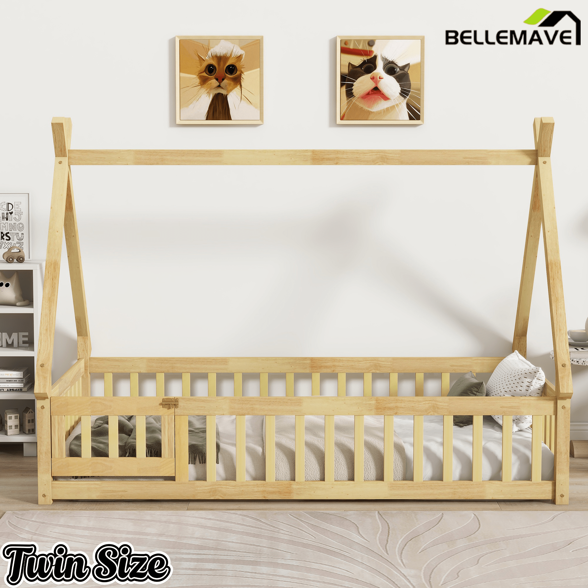 Bellemave® Montessori Tent Floor Bed with Guardrails & Entry Opening for Kids Girls Boys - Bellemave