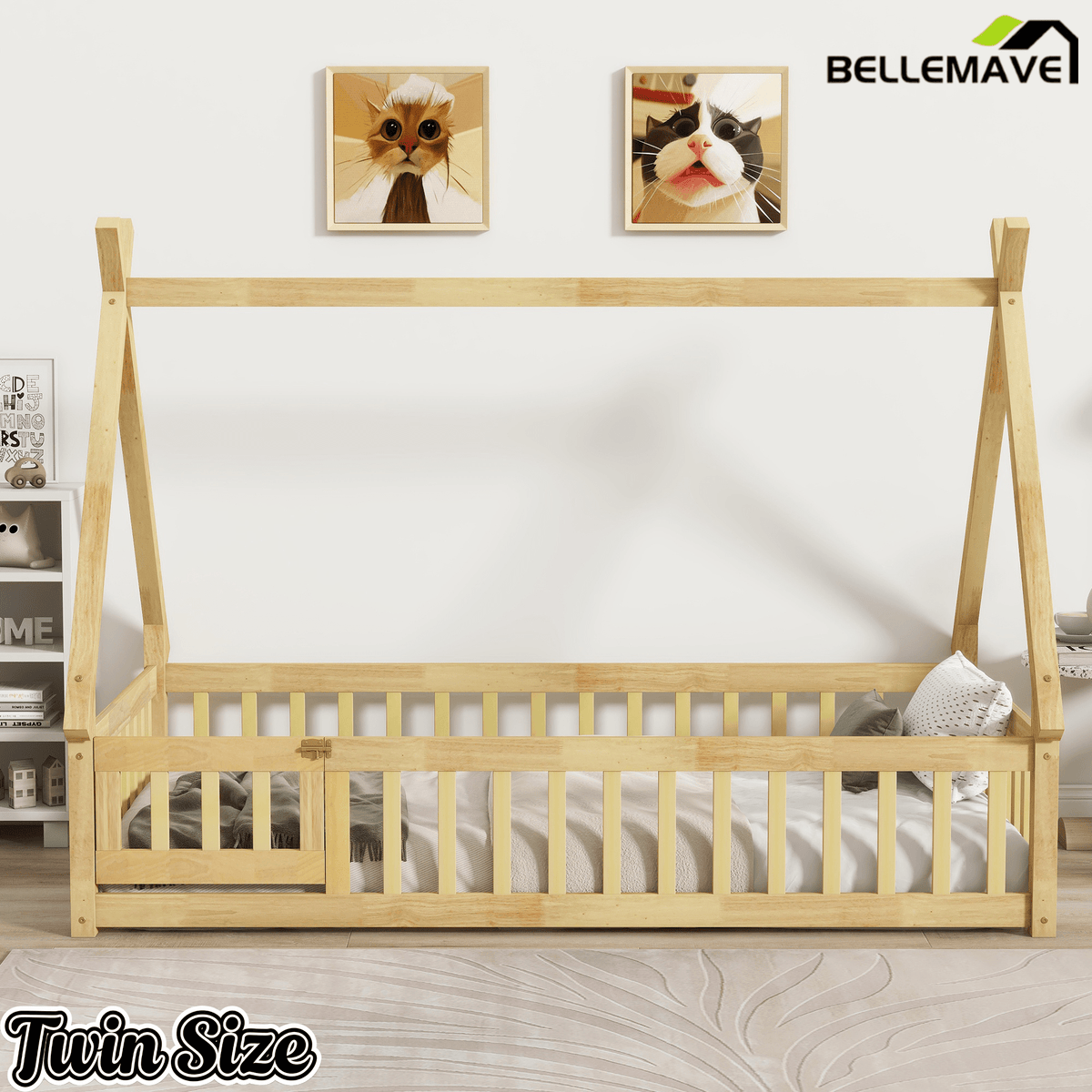 Bellemave® Montessori Tent Floor Bed with Guardrails & Entry Opening for Kids Girls Boys - Bellemave