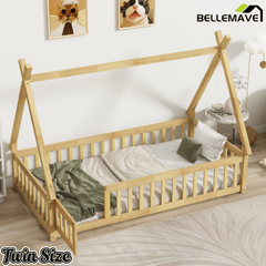 Bellemave® Montessori Tent Floor Bed with Guardrails & Entry Opening for Kids Girls Boys - Bellemave