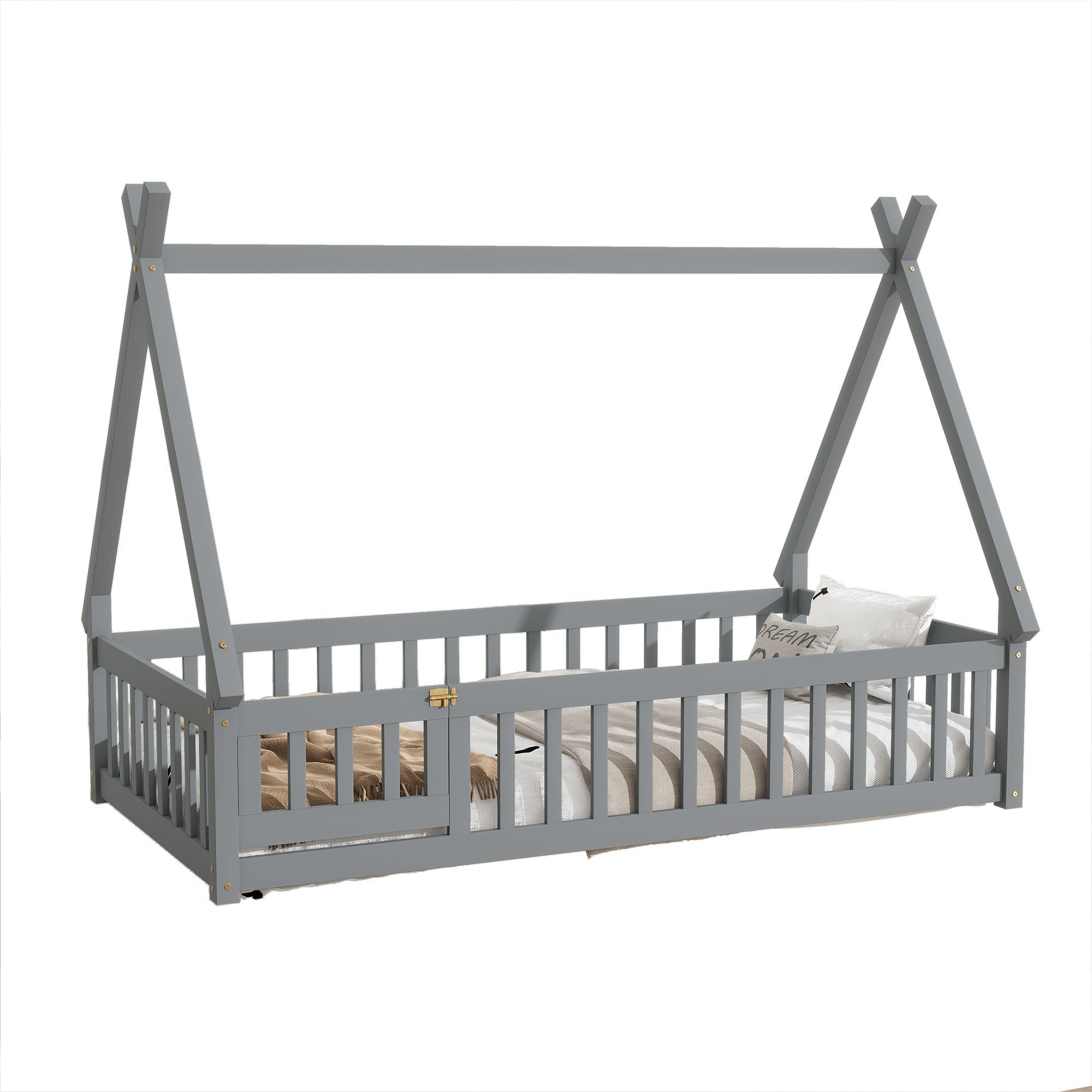 Bellemave® Montessori Tent Floor Bed with Guardrails & Entry Opening for Kids Girls Boys - Bellemave