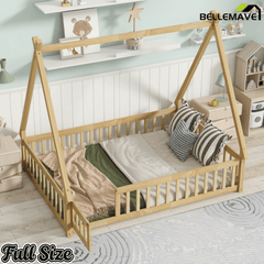 Bellemave® Montessori Tent Floor Bed with Guardrails & Entry Opening for Kids Girls Boys - Bellemave