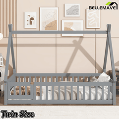 Bellemave® Montessori Tent Floor Bed with Guardrails & Entry Opening for Kids Girls Boys - Bellemave