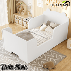 Bellemave® Montessori Toddler Floor Bed - Bear Shape Wooden Cot Bed for 3 - 6 Year Olds, Low to Ground Kids Bed Frame for Boys & Girls, Green - Bellemave
