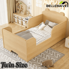 Bellemave® Montessori Toddler Floor Bed - Bear Shape Wooden Cot Bed for 3 - 6 Year Olds, Low to Ground Kids Bed Frame for Boys & Girls, Green - Bellemave