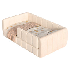 Bellemave® Montessori Toddler Floor Bed, Upholstered Daybed with Removable Guardrails, High Headboard & Footboard - Bellemave