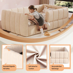 Bellemave® Montessori Toddler Floor Bed, Upholstered Daybed with Removable Guardrails, High Headboard & Footboard - Bellemave