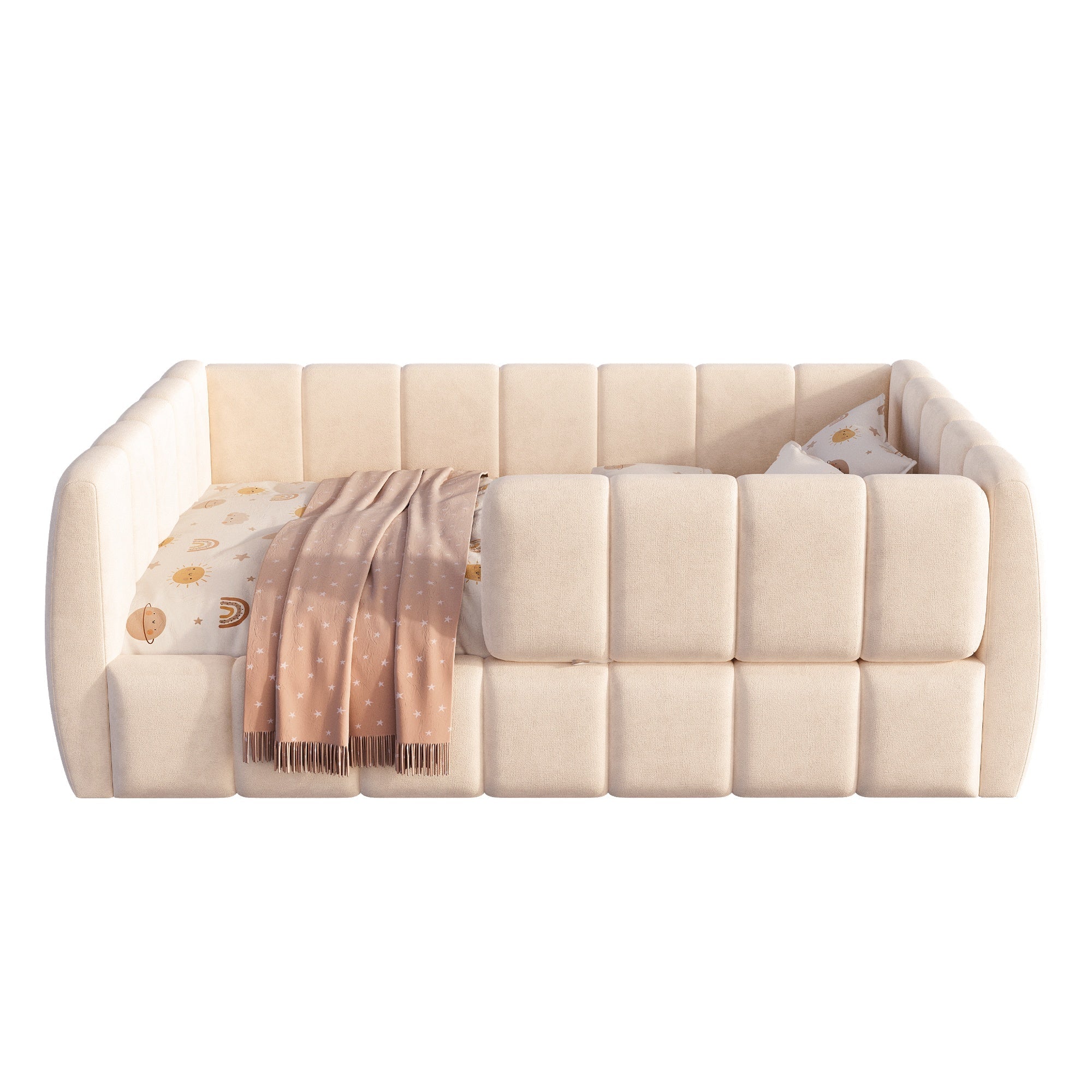 Bellemave® Montessori Toddler Floor Bed, Upholstered Daybed with Removable Guardrails, High Headboard & Footboard - Bellemave