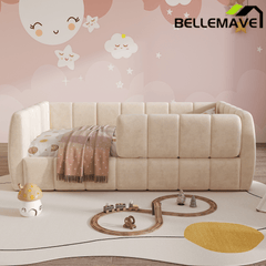 Bellemave® Montessori Toddler Floor Bed, Upholstered Daybed with Removable Guardrails, High Headboard & Footboard - Bellemave