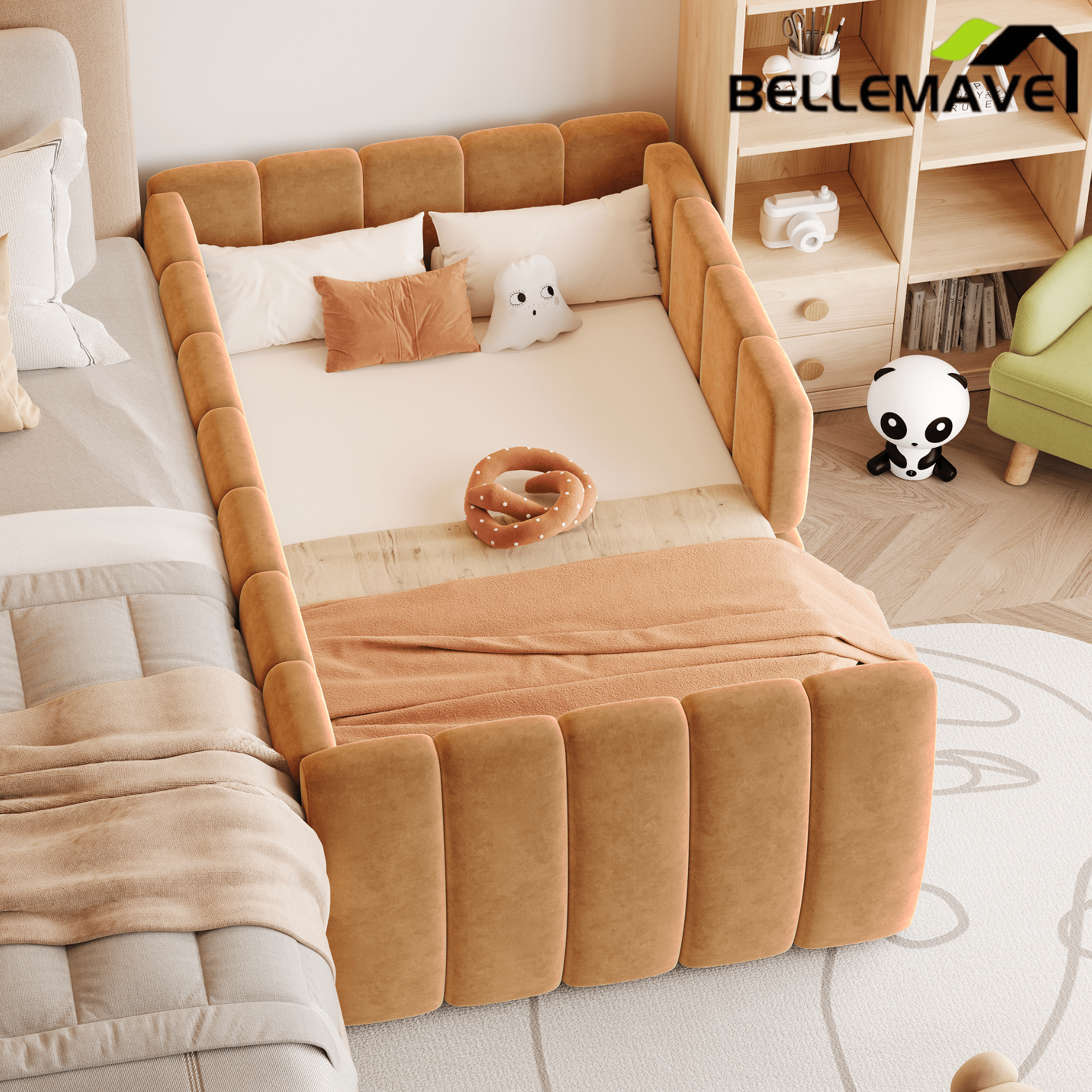 Bellemave® Montessori Toddler Floor Bed, Upholstered Daybed with Removable Guardrails, High Headboard & Footboard - Bellemave