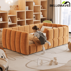 Bellemave® Montessori Toddler Floor Bed, Upholstered Daybed with Removable Guardrails, High Headboard & Footboard - Bellemave