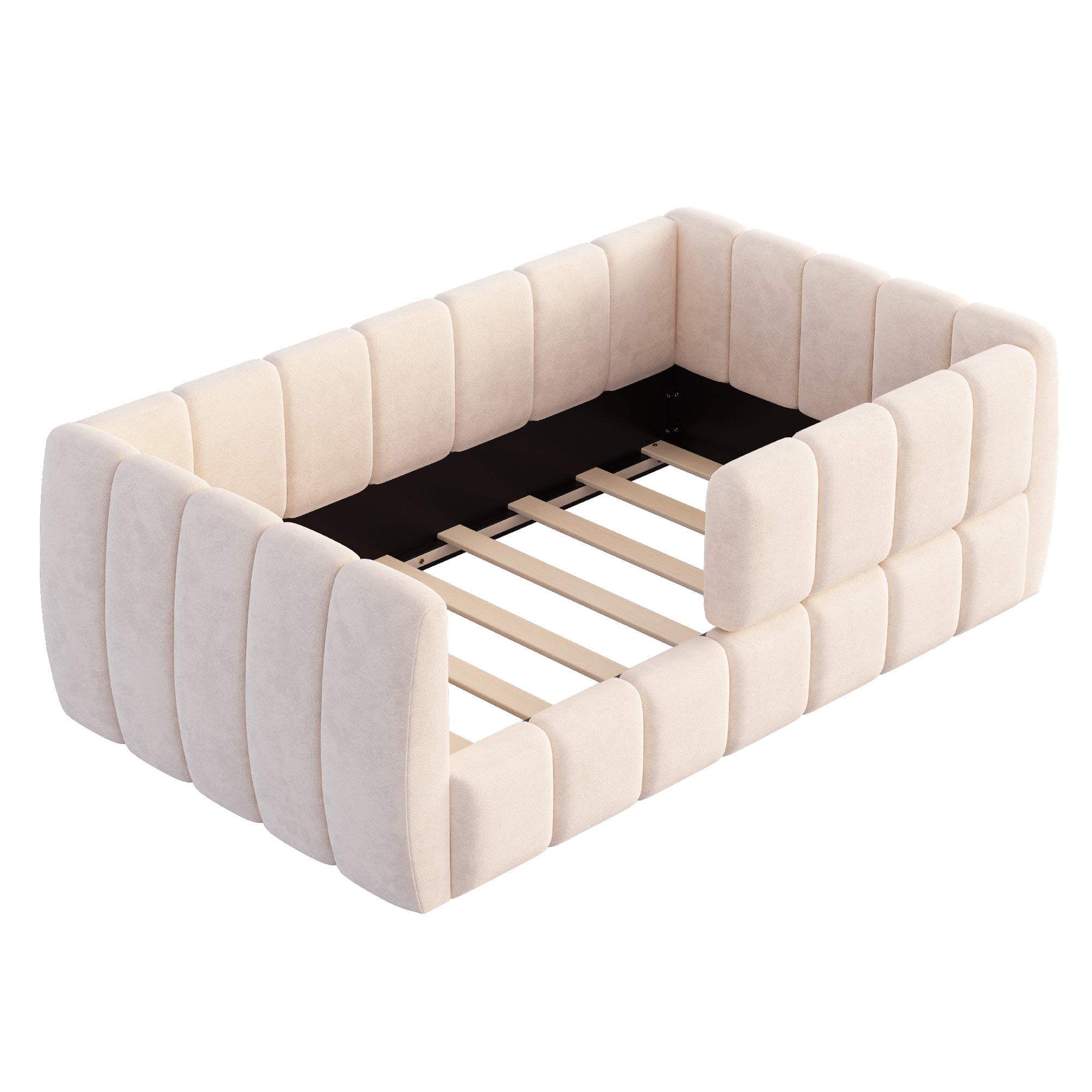 Bellemave® Montessori Toddler Floor Bed, Upholstered Daybed with Removable Guardrails, High Headboard & Footboard - Bellemave