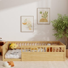 Bellemave® Montessori Wood Floor Bed with Fence - Bellemave
