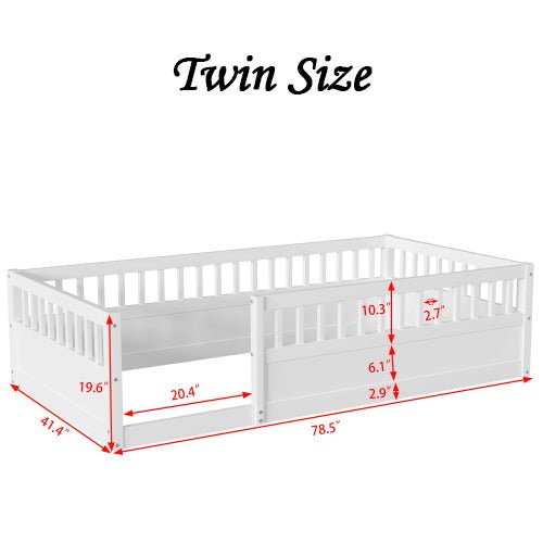 Bellemave® Montessori Wood Floor Bed with Fence - Bellemave