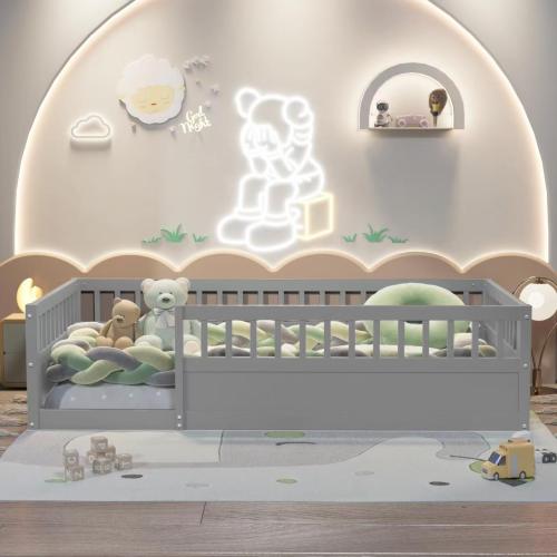 Bellemave® Montessori Wood Floor Bed with Fence - Bellemave
