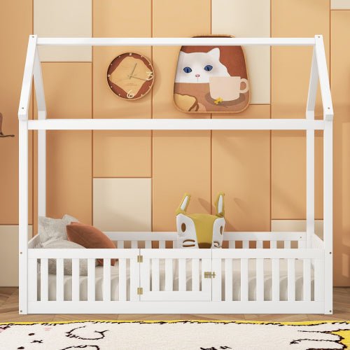 Bellemave® Montessori Wood Floor House Bed with Fence and Door - Bellemave