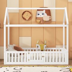 Bellemave® Montessori Wood Floor House Bed with Fence and Door - Bellemave