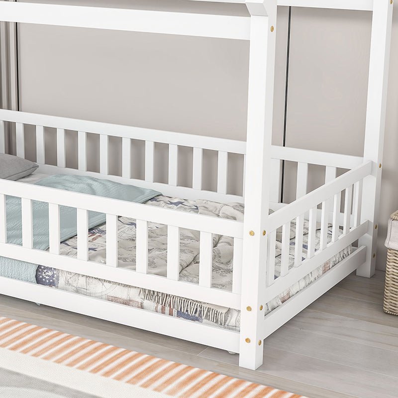 Bellemave® Montessori Wooden House Bed with Fence - Bellemave
