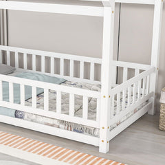 Bellemave® Montessori Wooden House Bed with Fence - Bellemave