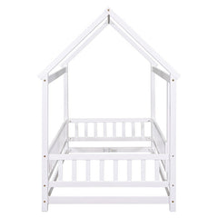 Bellemave® Montessori Wooden House Bed with Fence - Bellemave