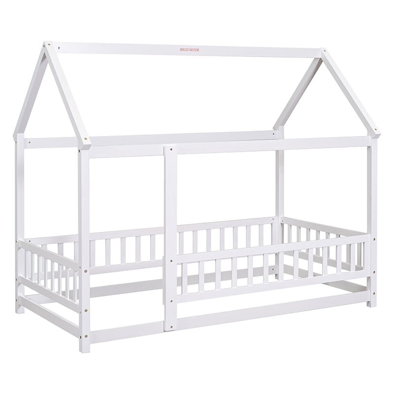 Bellemave® Montessori Wooden House Bed with Fence - Bellemave