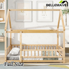 Bellemave® Montessori Wooden House Bed with Fence - Bellemave