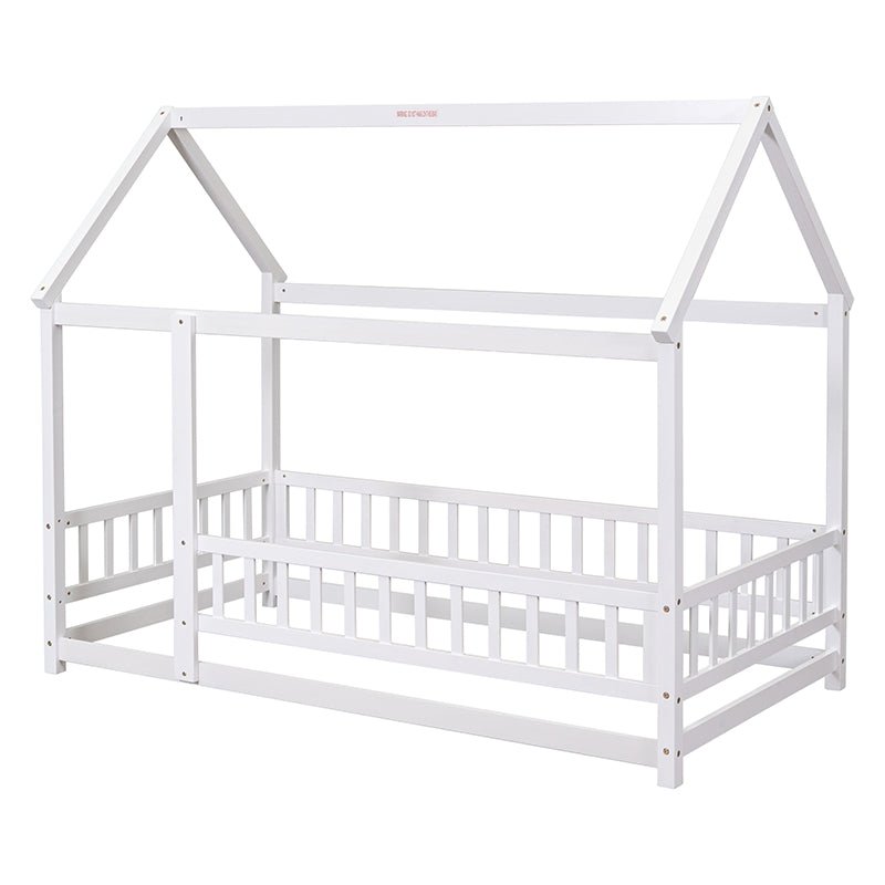 Bellemave® Montessori Wooden House Bed with Fence - Bellemave