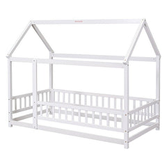 Bellemave® Montessori Wooden House Bed with Fence - Bellemave
