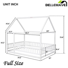 Bellemave® Montessori Wooden House Bed with Fence - Bellemave