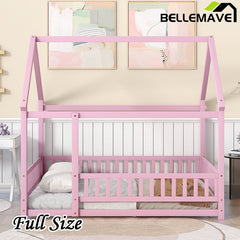 Bellemave® Montessori Wooden House Bed with Fence - Bellemave