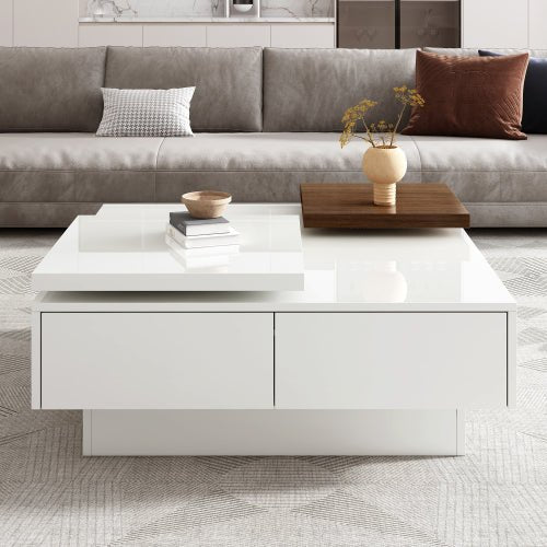 Bellemave® Movable Top Coffee Table with High Gloss finish, 4 Hidden Storage Drawers - Bellemave