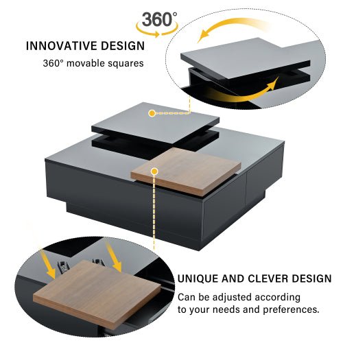 Bellemave® Movable Top Coffee Table with High Gloss finish, 4 Hidden Storage Drawers - Bellemave