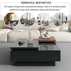 Bellemave® Movable Top Coffee Table with High Gloss finish, 4 Hidden Storage Drawers - Bellemave