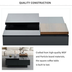 Bellemave® Movable Top Coffee Table with High Gloss finish, 4 Hidden Storage Drawers - Bellemave