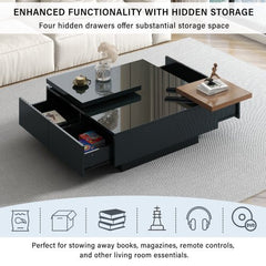 Bellemave® Movable Top Coffee Table with High Gloss finish, 4 Hidden Storage Drawers - Bellemave