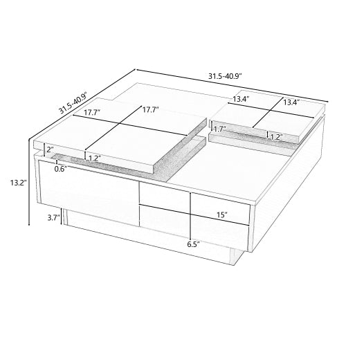 Bellemave® Movable Top Coffee Table with High Gloss finish, 4 Hidden Storage Drawers - Bellemave