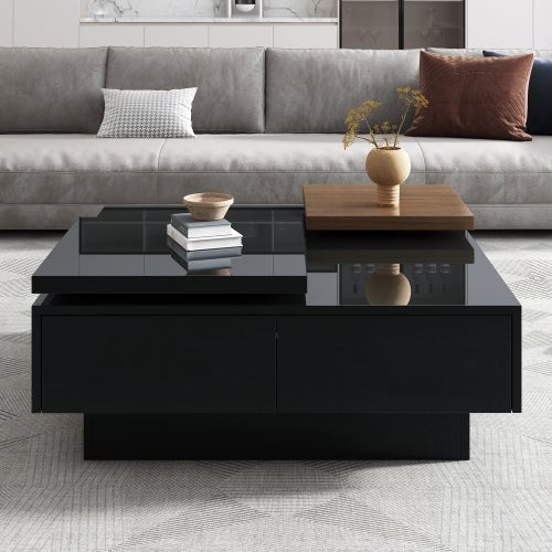Bellemave® Movable Top Coffee Table with High Gloss finish, 4 Hidden Storage Drawers - Bellemave