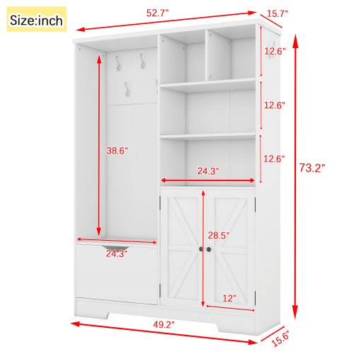 Bellemave® Multi - functional Hall Tree with Storage Shelves Drawers and Cabinet - Bellemave