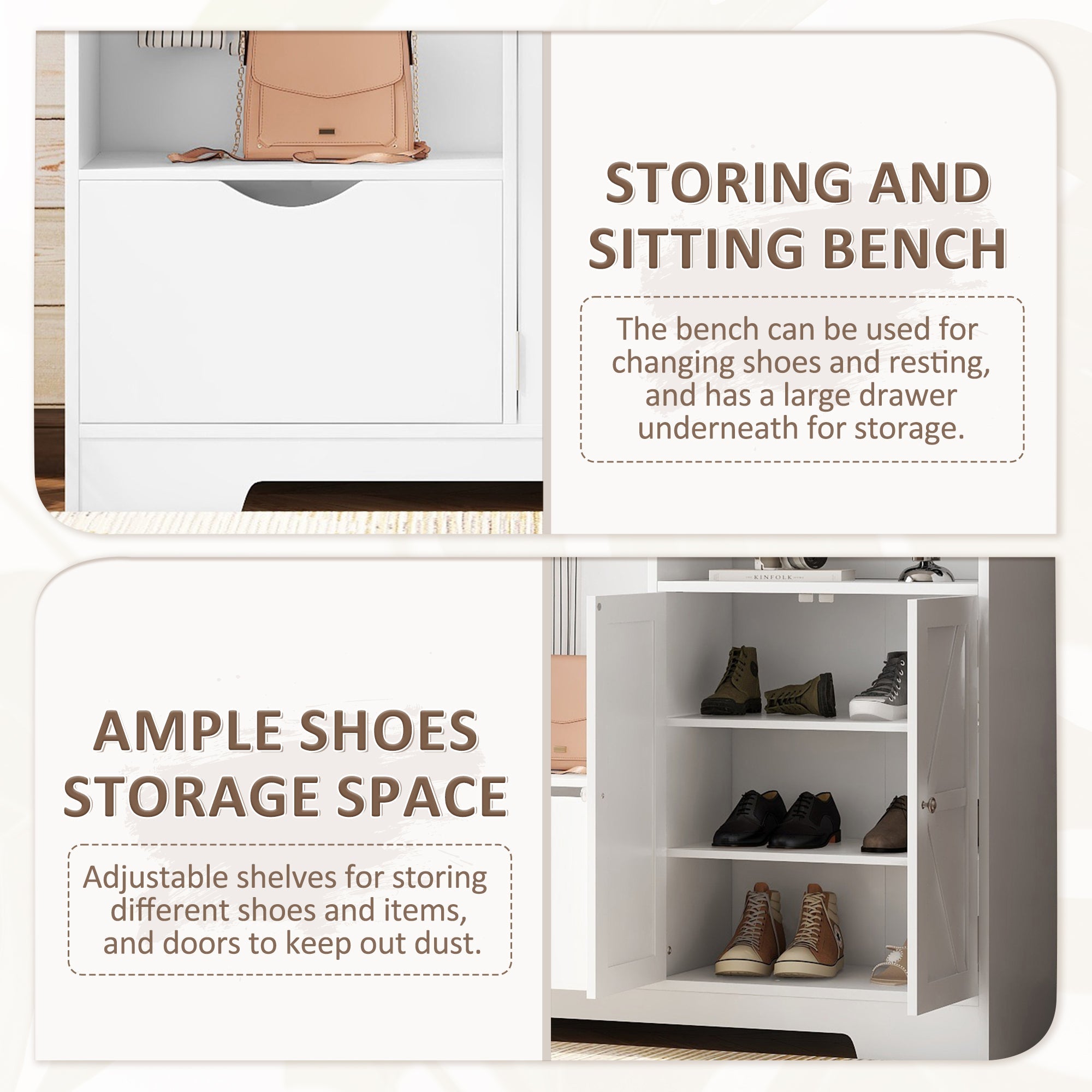 Bellemave® Multi - functional Hall Tree with Storage Shelves Drawers and Cabinet - Bellemave