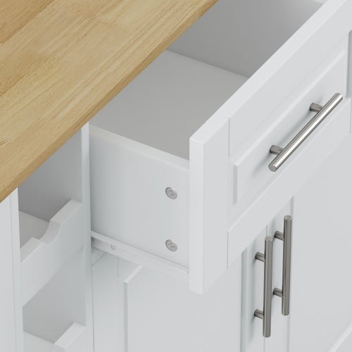 Bellemave® Multi - Functional Kitchen Island Cart with 2 Door Cabinet and Two Drawers,Spice Rack, Towel Holder, Wine Rack, and Foldable Rubberwood Table Top - Bellemave