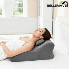 Bellemave® Multi - Functional Pillow Ergonomic Wedge Backrest, Reading Pillow for Bed Rest, Couch Back Support Pillow for Sitting up, Ergonomic Memory Foam Pillow with Removable Cover - Gray - Bellemave
