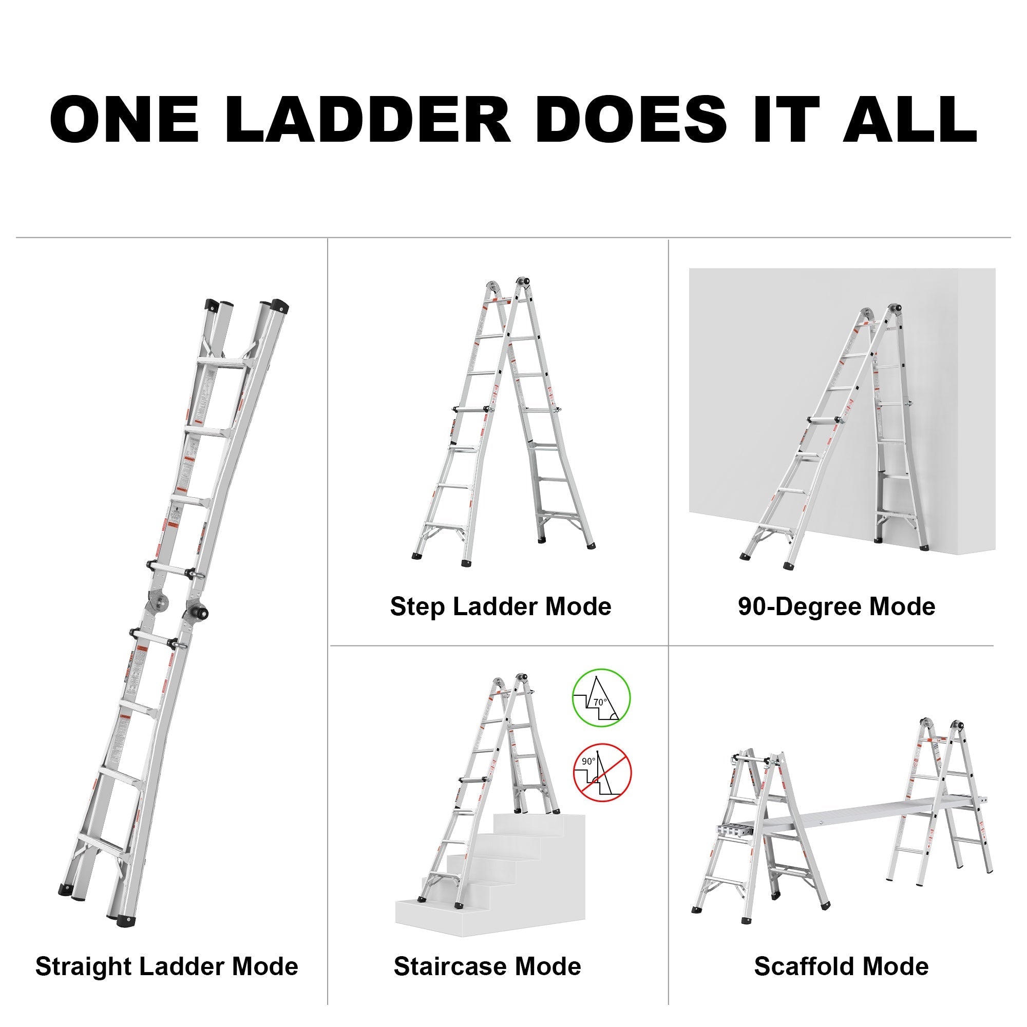 Bellemave® Multi - Position Foldable Aluminum Ladder, A - Frame and Straight Ladder - Bellemave