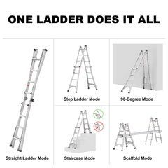 Bellemave® Multi - Position Foldable Aluminum Ladder, A - Frame and Straight Ladder - Bellemave