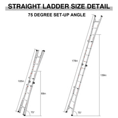 Bellemave® Multi - Position Foldable Aluminum Ladder, A - Frame and Straight Ladder - Bellemave